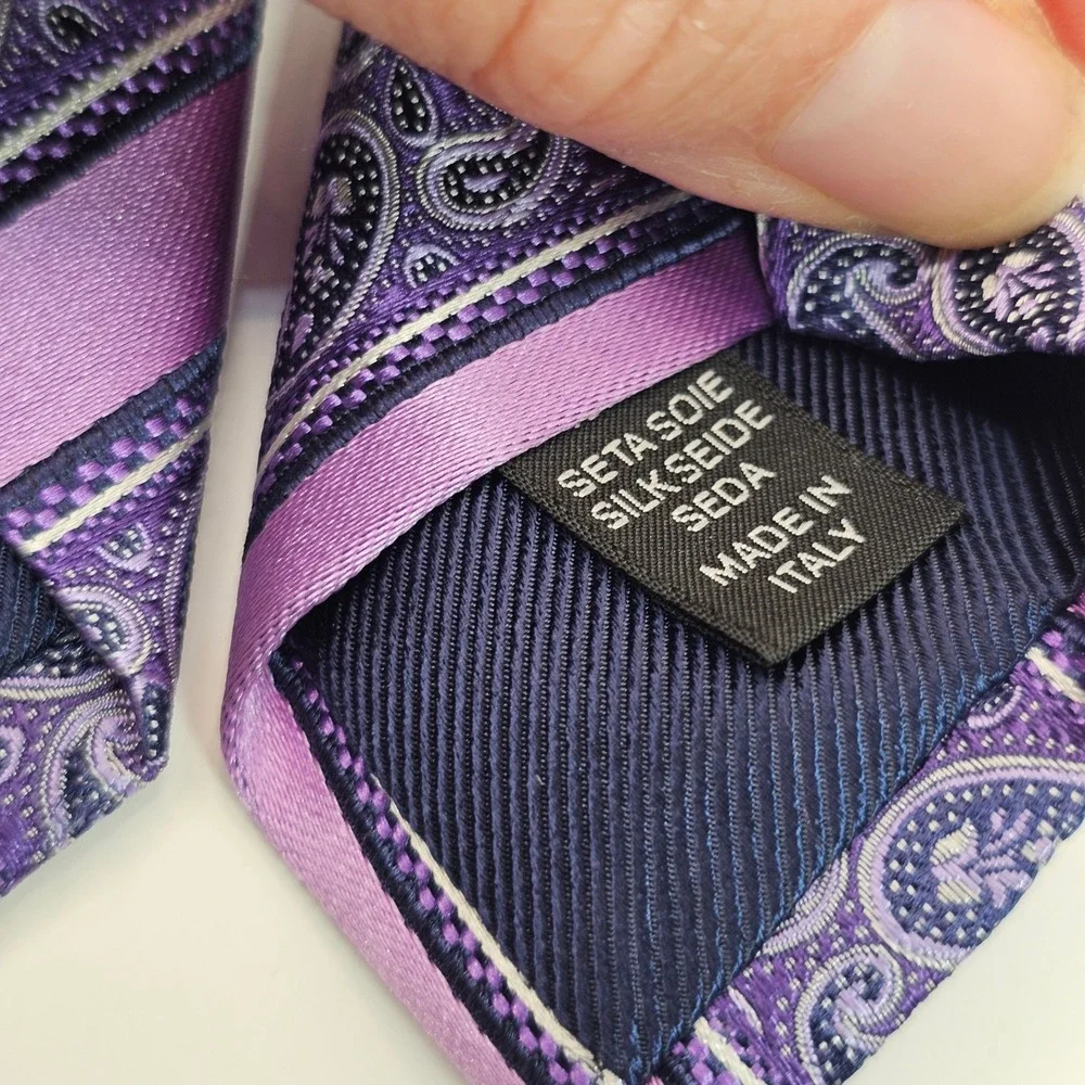 Ermenegildo Zegna Silk Tie Purple Paisley Striped Italian Luxury Designer Formal